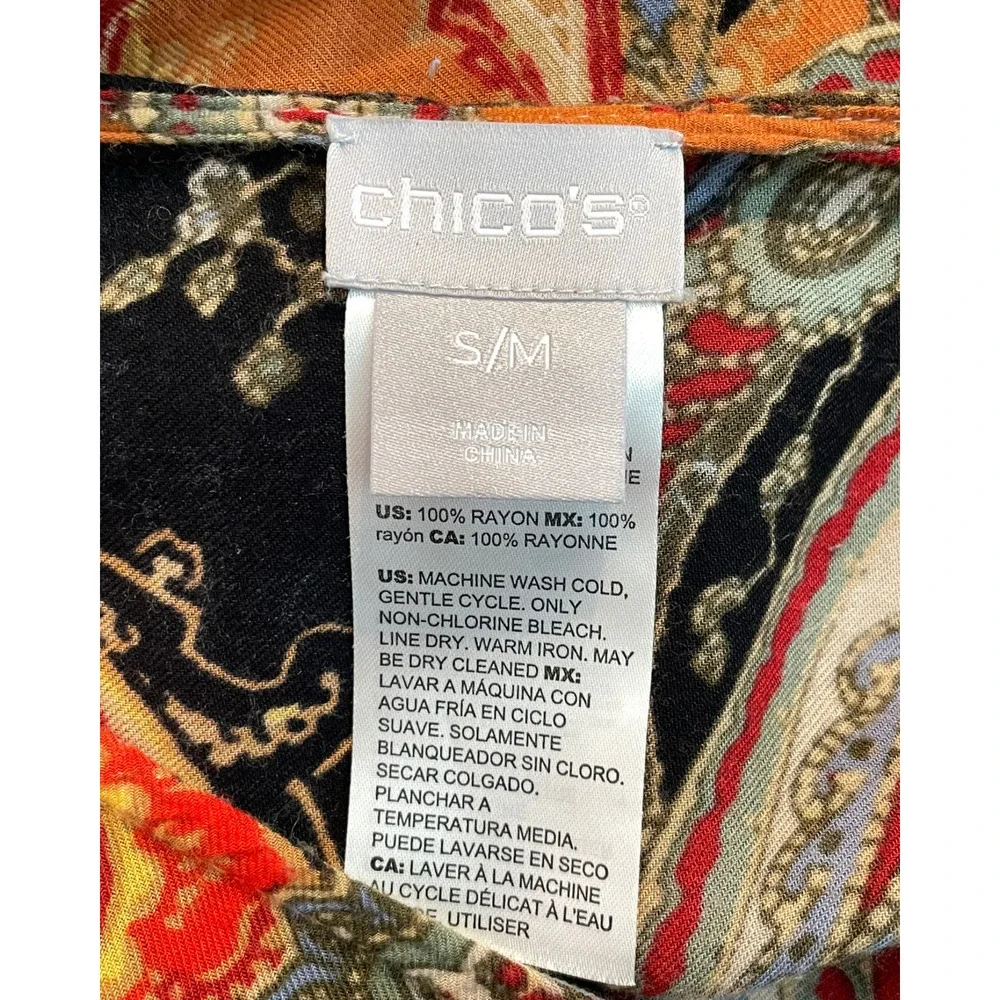 Chico's Sz XS/S Poncho Short Sleeve Boho Paisley Scarf Print Lightweight Rayon
